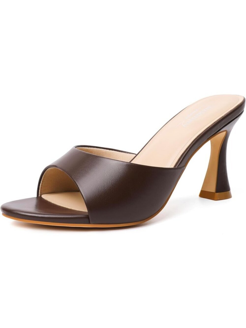 Women's Coffee Brown Mule Pointed Open Toe Strappy Chunky Block High Heels Shoes